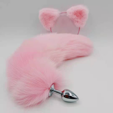 Fox Tail Butt Plug Rosa Metal para Principiantes