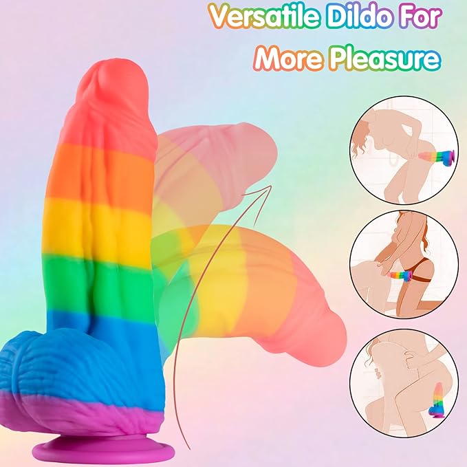 Dildo Grande Arcoíris Realista Pene Curvado 25,4 cm